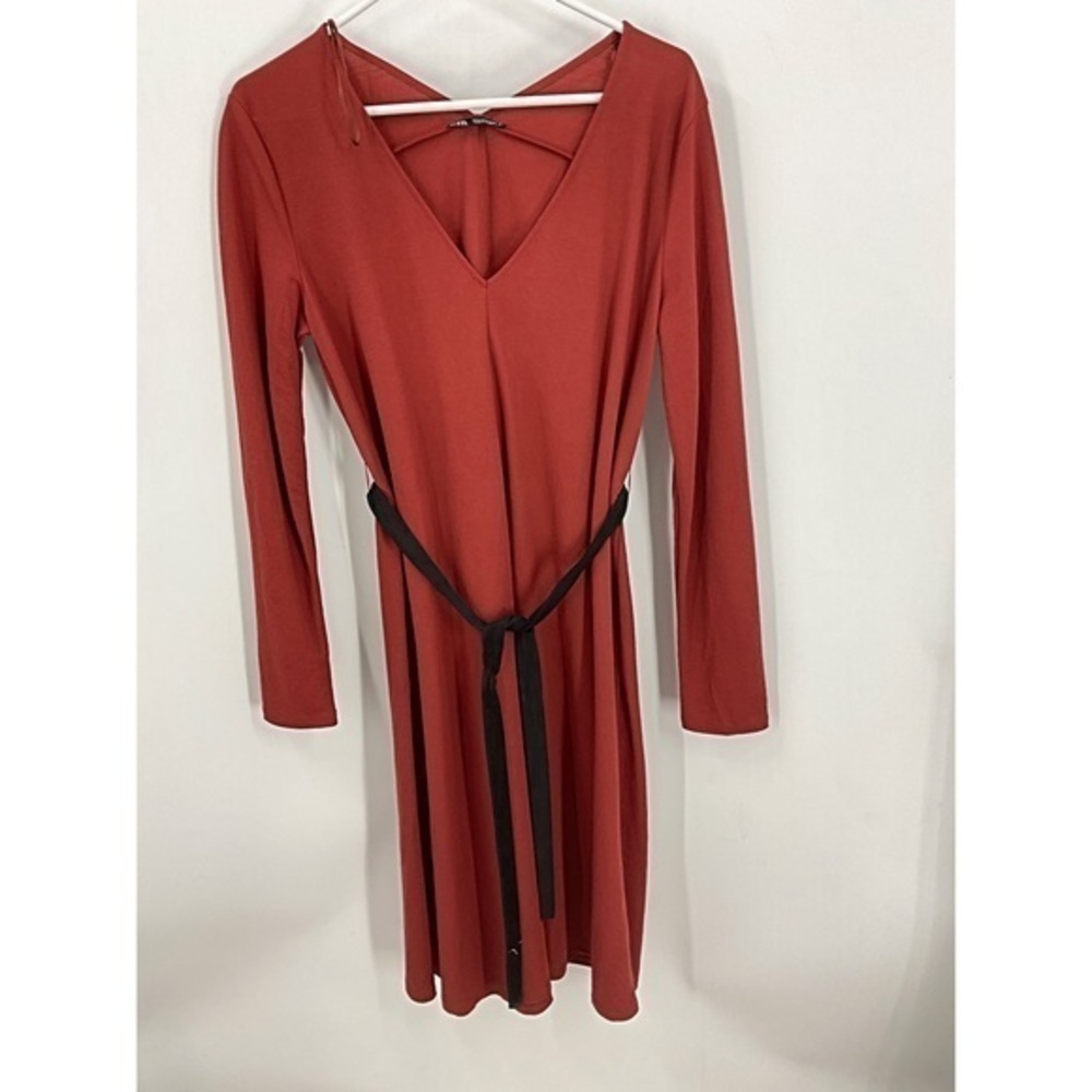 Zara belted V-neck sheath dress M